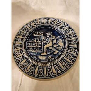 Vintage 70's Gerzit Blue Salt Glazed Stoneware Decorative Plate Germany 7 1/4"